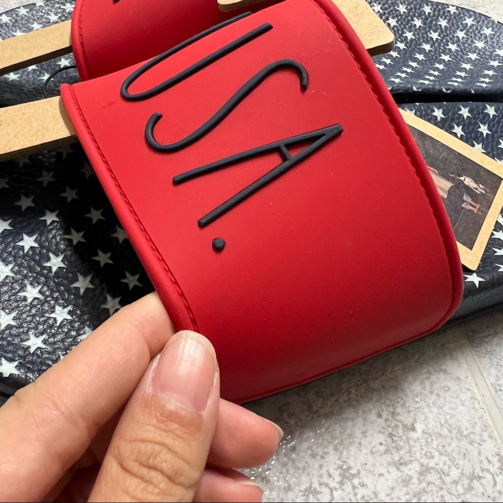 New Rae Dunn USA Red and Navy Blue Slides - Picture 4 of 6